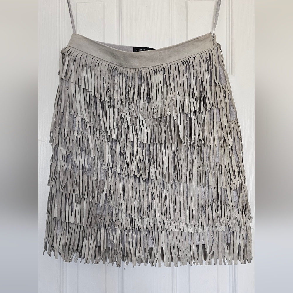 White House Black Market Gray Fringe Mini Skirt